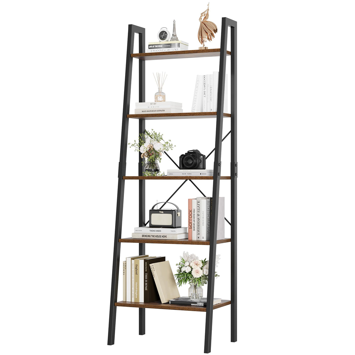 5-Tier Ladder Bookshelf with Metal Frame B97632
