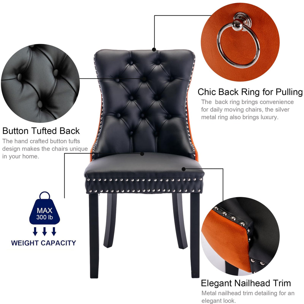 PU and Velvet Upholstered Dining Chairs with Solid Wood Legs K265637
