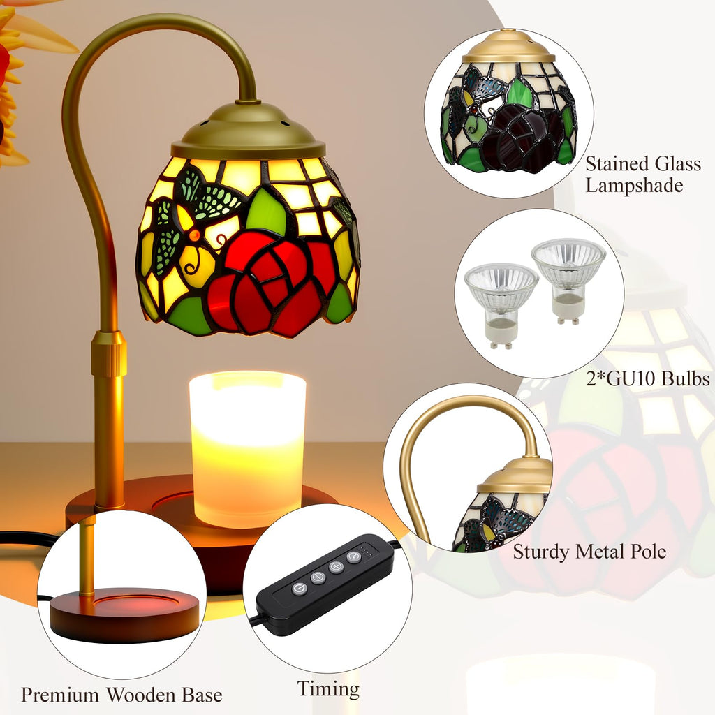 Candle Warmer Lamp with Timer Dimmer, Stained Glass, 2 Bulbs Y47350