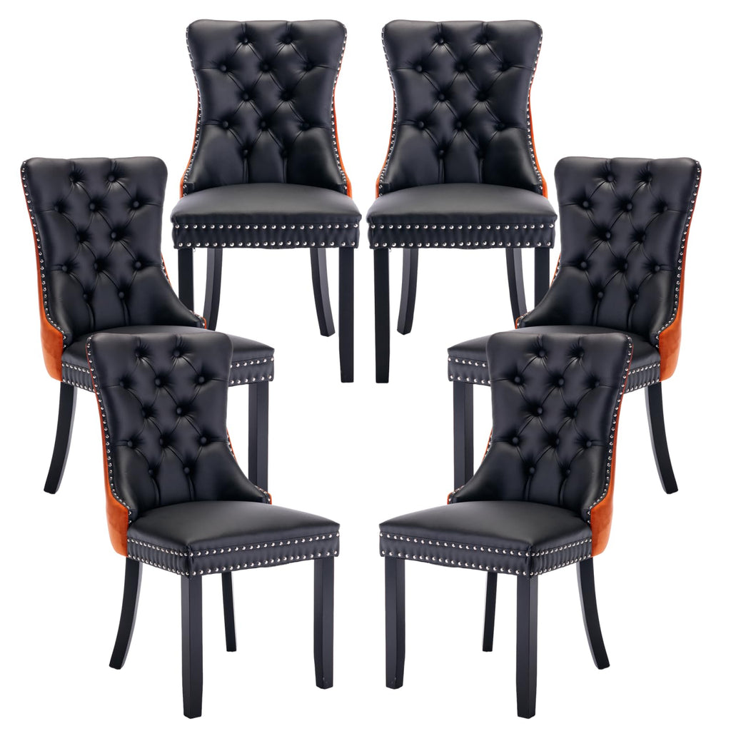 PU and Velvet Upholstered Dining Chairs with Solid Wood Legs K265637