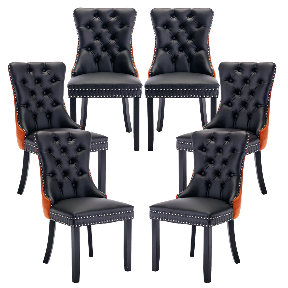 PU and Velvet Upholstered Dining Chairs with Solid Wood Legs K265637