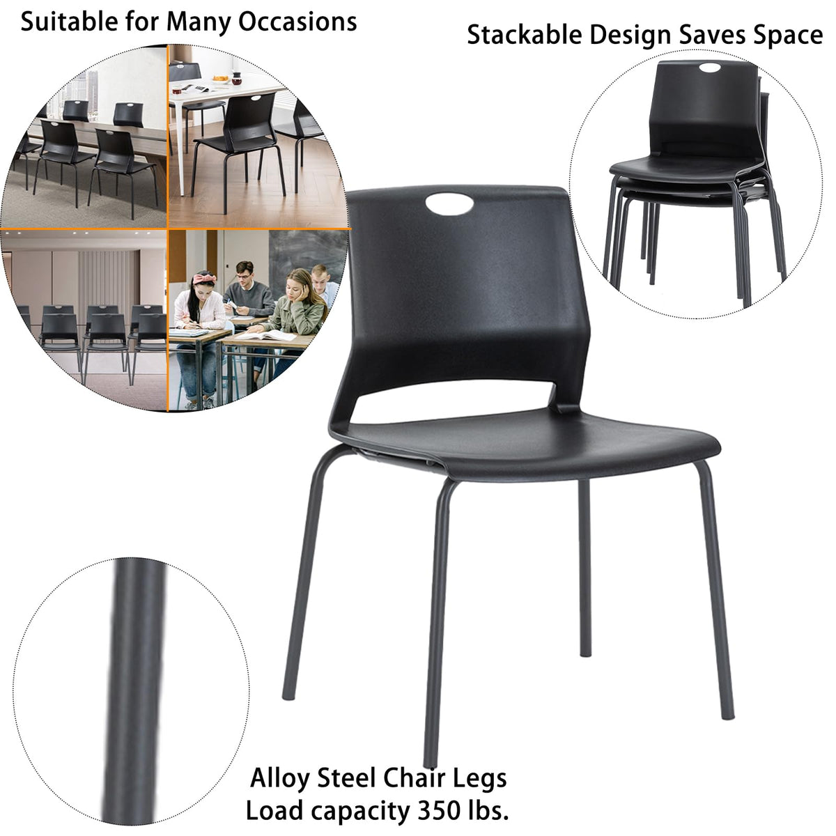 Black Stackable Plastic Chairs Set of 4 F349