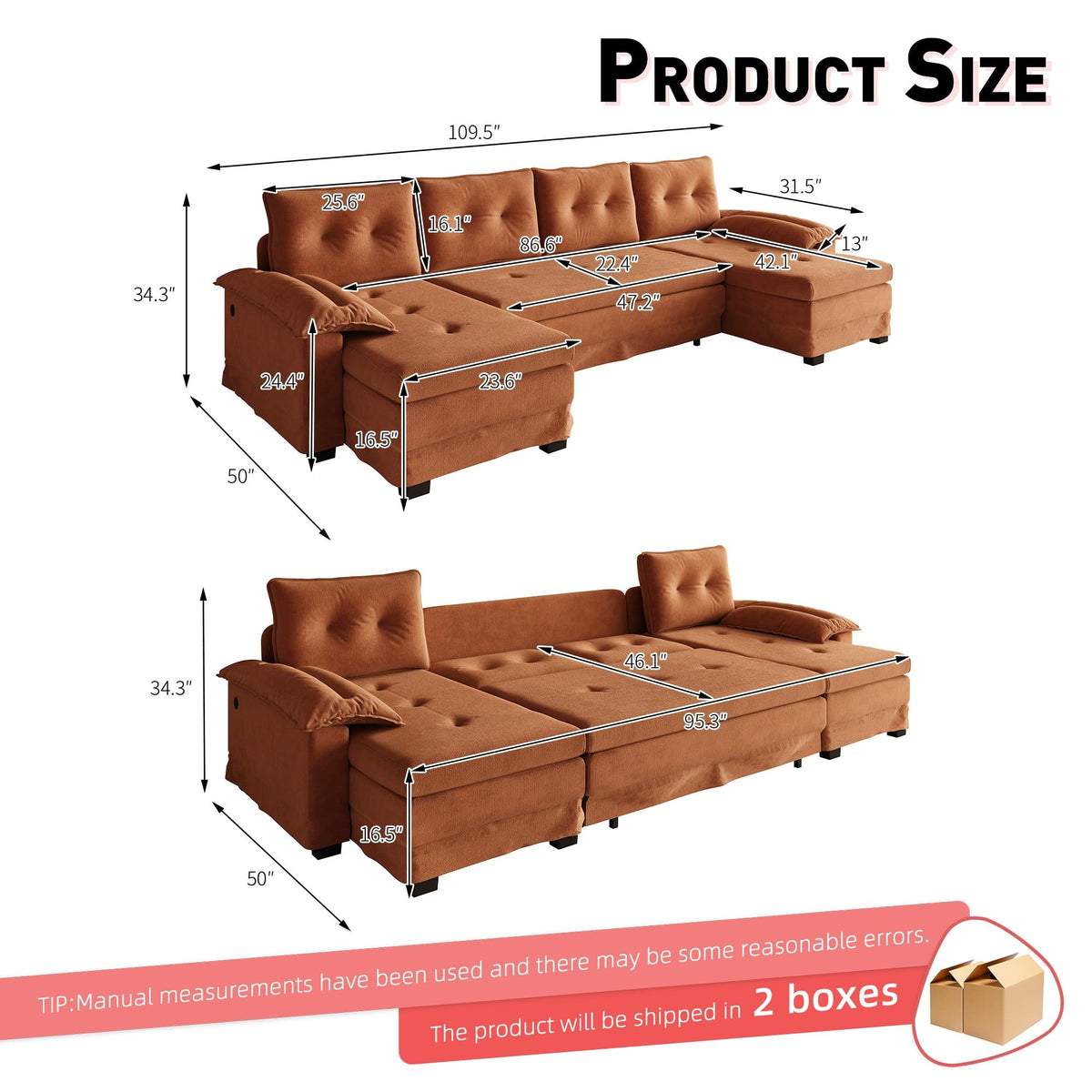 110" 3-in-1 Convertible Sleeper Sofa Bed A224844