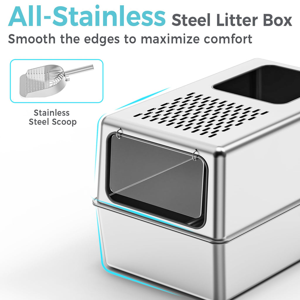 Enclosed Stainless Steel Cat Litter Box with Lid C38416