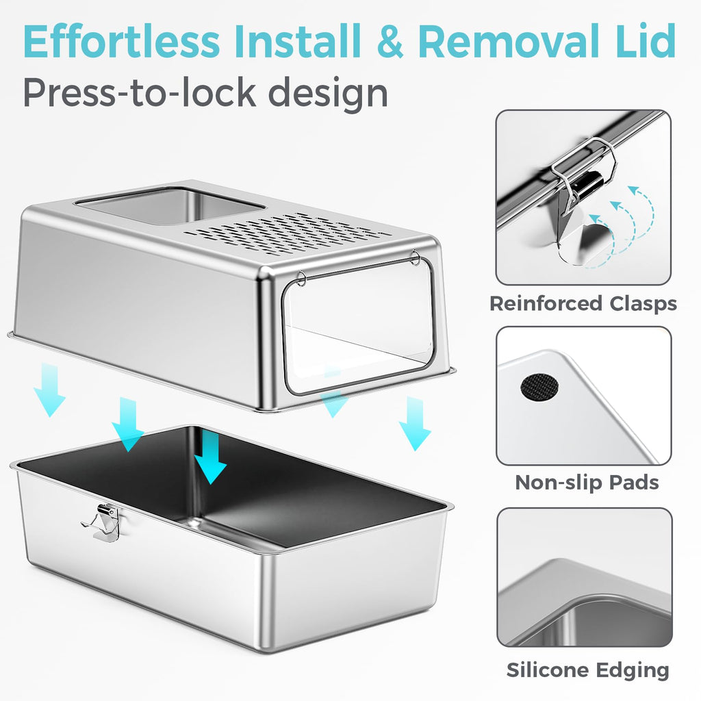 Enclosed Stainless Steel Cat Litter Box with Lid C38416