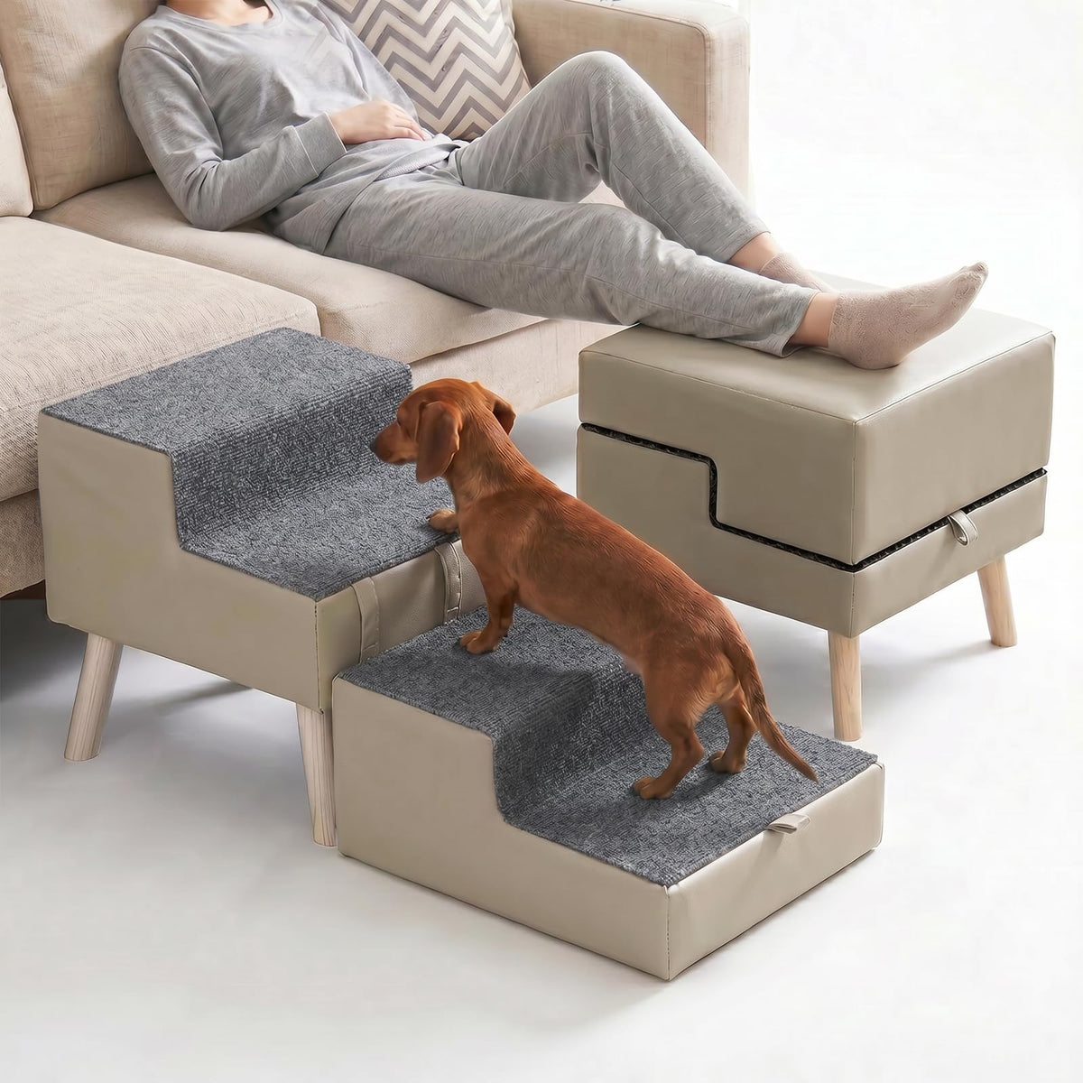 2-in-1 Foldable Dog Stairs & Ottoman K5494