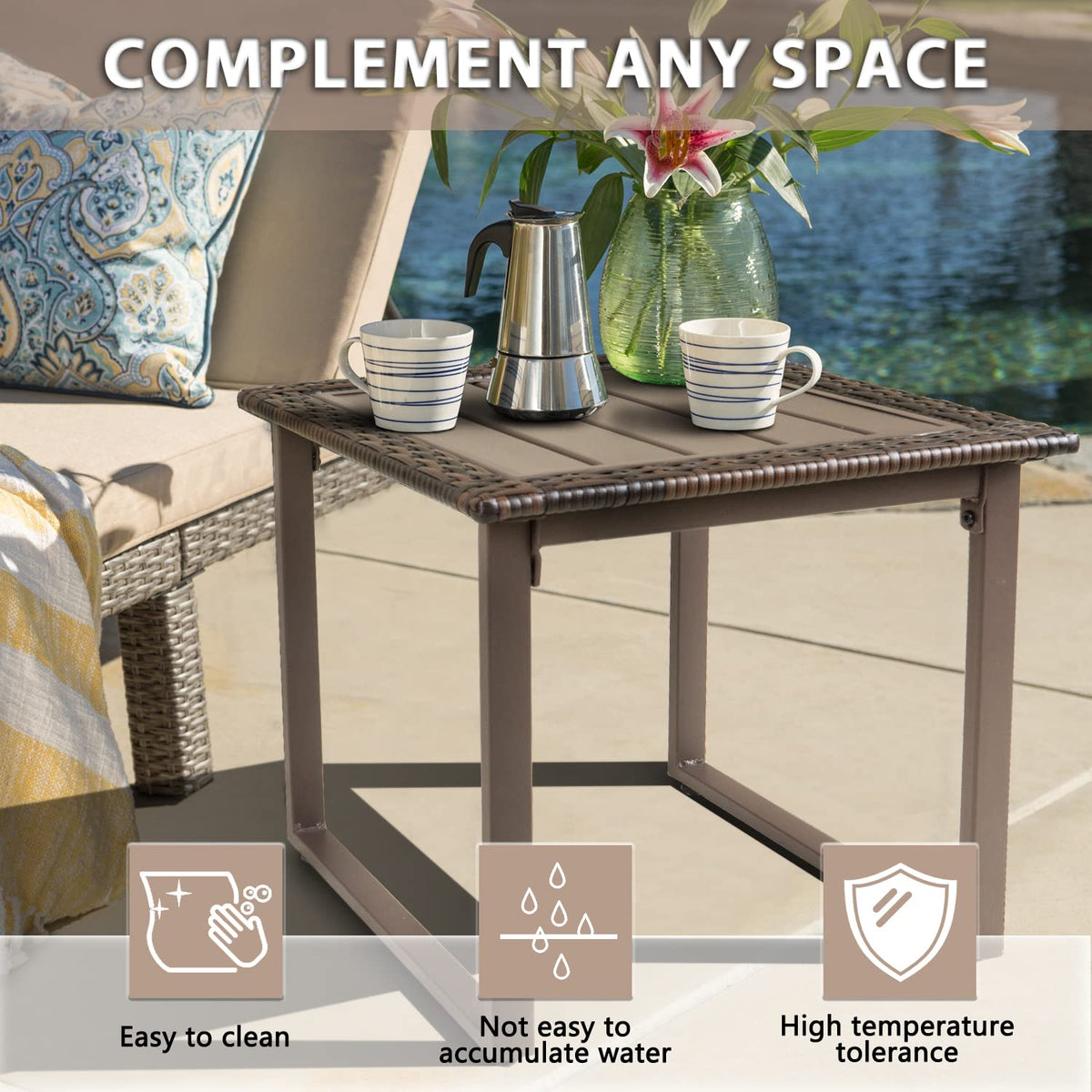Brown Wicker Outdoor Side Table Set of 2 Z286
