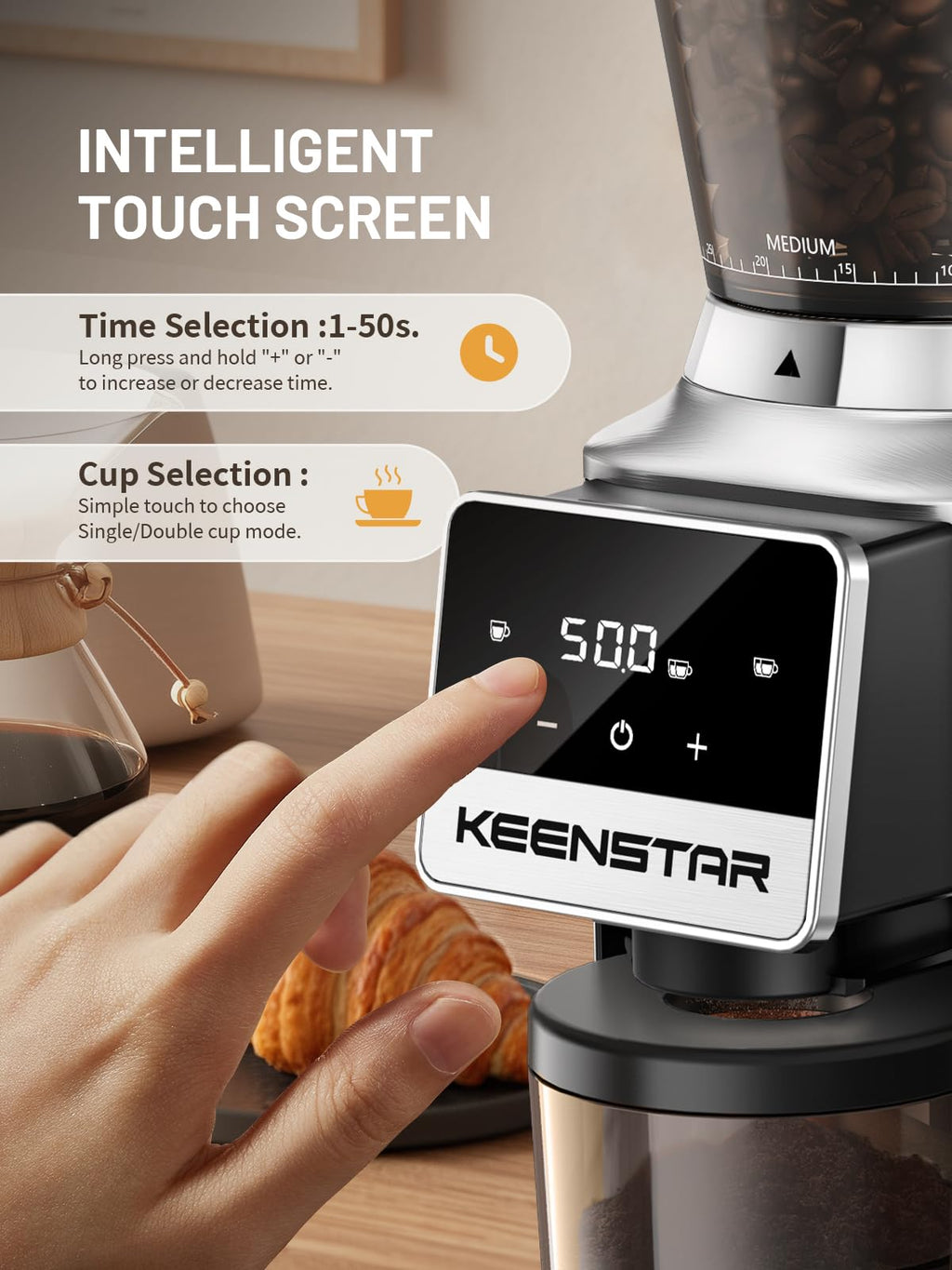 Conical Burr Coffee Grinder with Touch Screen 34 Grind B184865
