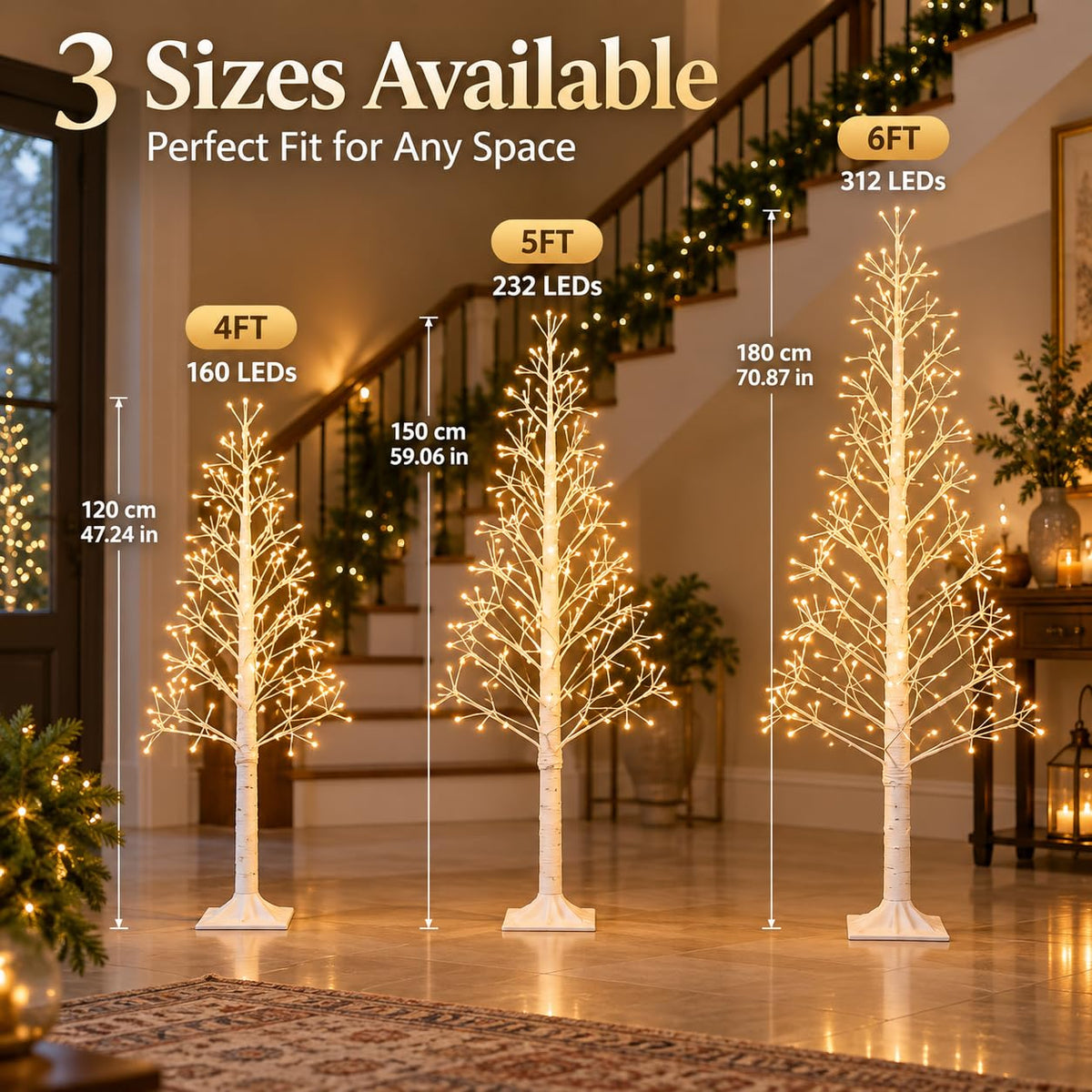 6FT Lighted Birch Tree, 312 LEDs, Warm White Z57289