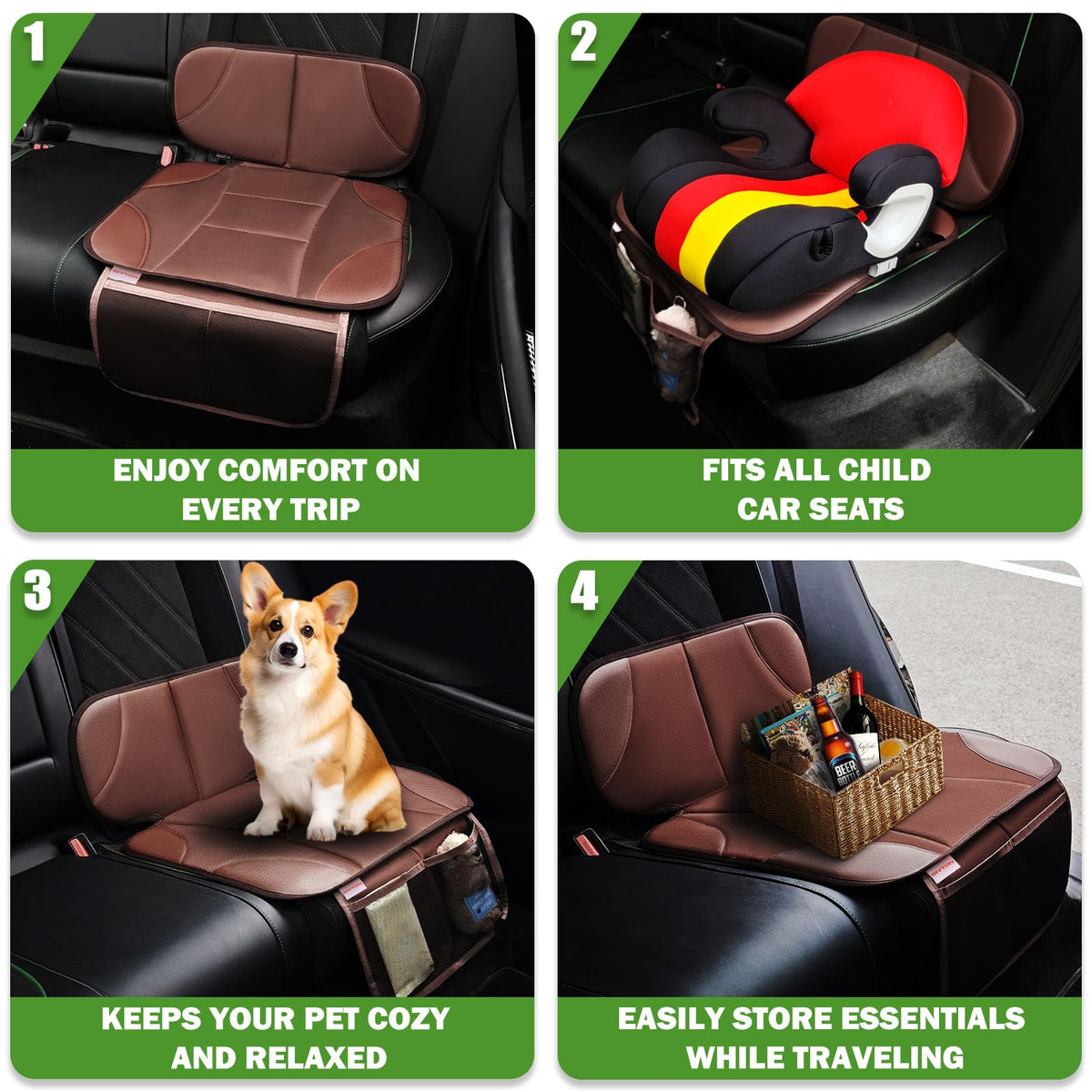 Car Seat Protector with 2 Storage Pockets, Black X5523