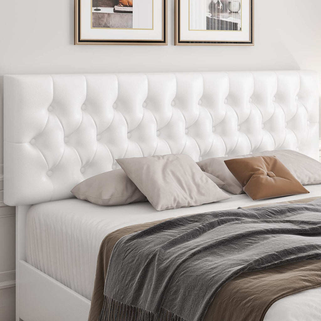 Full Size White Faux Leather Upholstered Platform Bed Frame with 4 Storage Drawers A9940