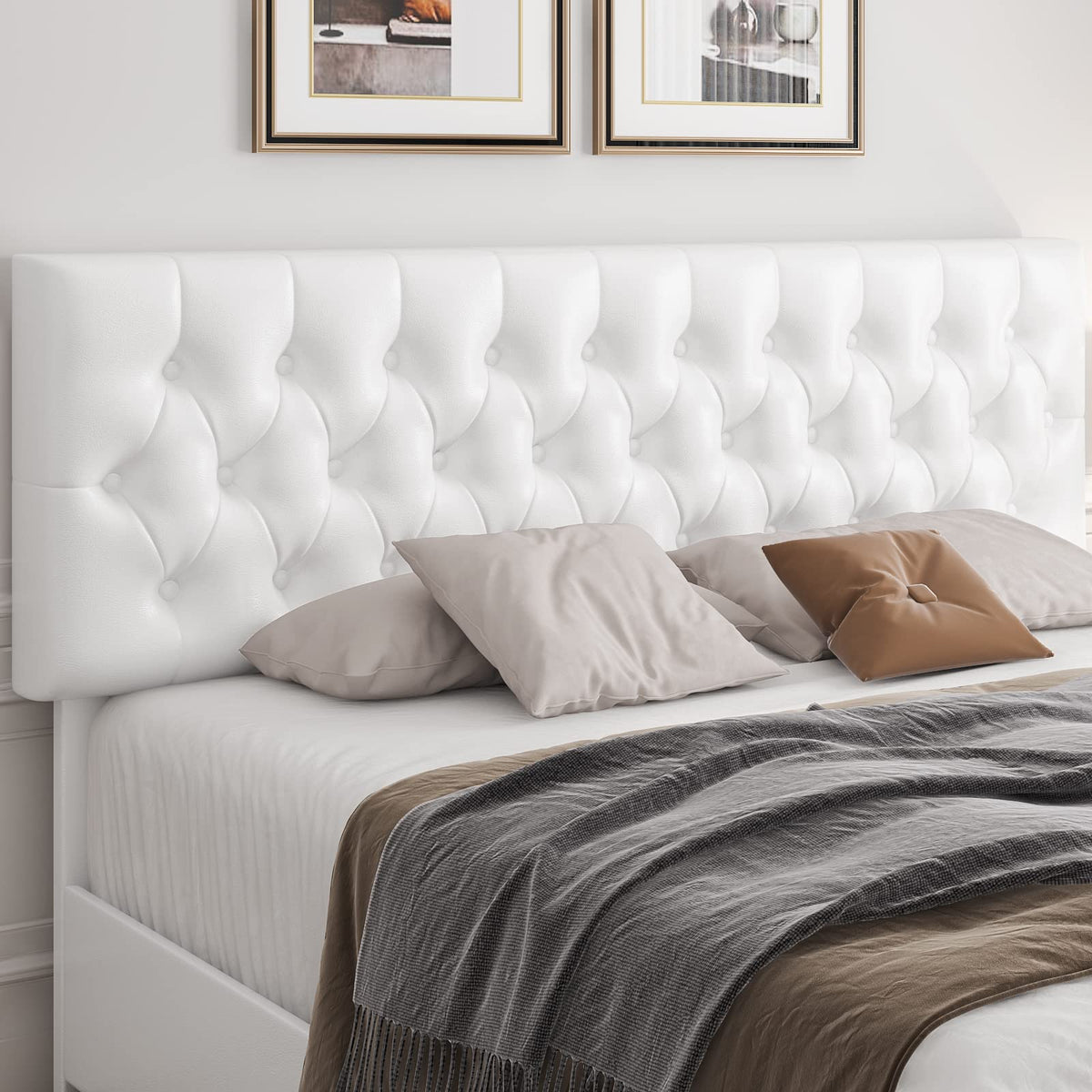 Full Size White Faux Leather Upholstered Platform Bed Frame with 4 Storage Drawers A9940