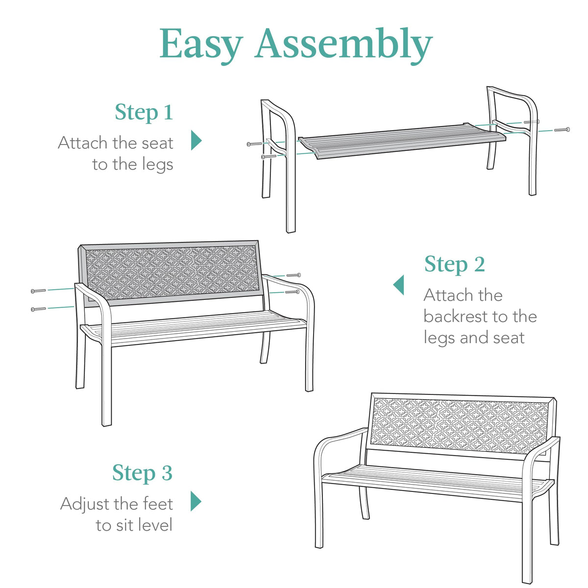 Peacock Blue 2-Person Metal Steel Outdoor Bench R333