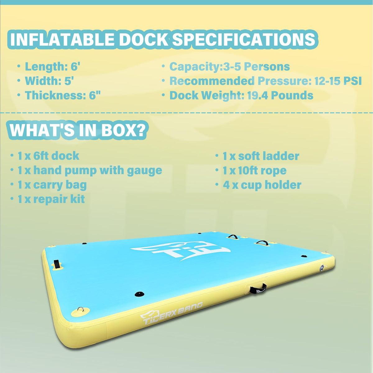 Inflatable Dock Floating Platform with Cup Holders 6x5ft A115365