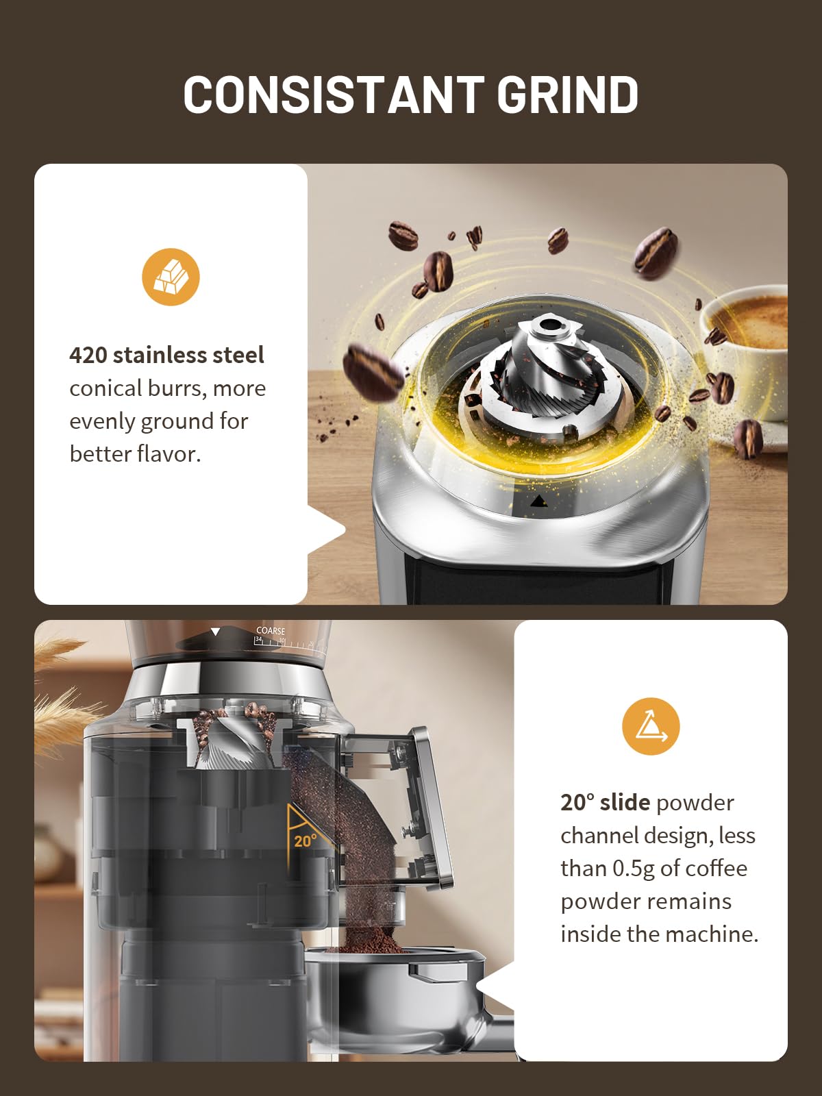 Conical Burr Coffee Grinder with Touch Screen 34 Grind B184865
