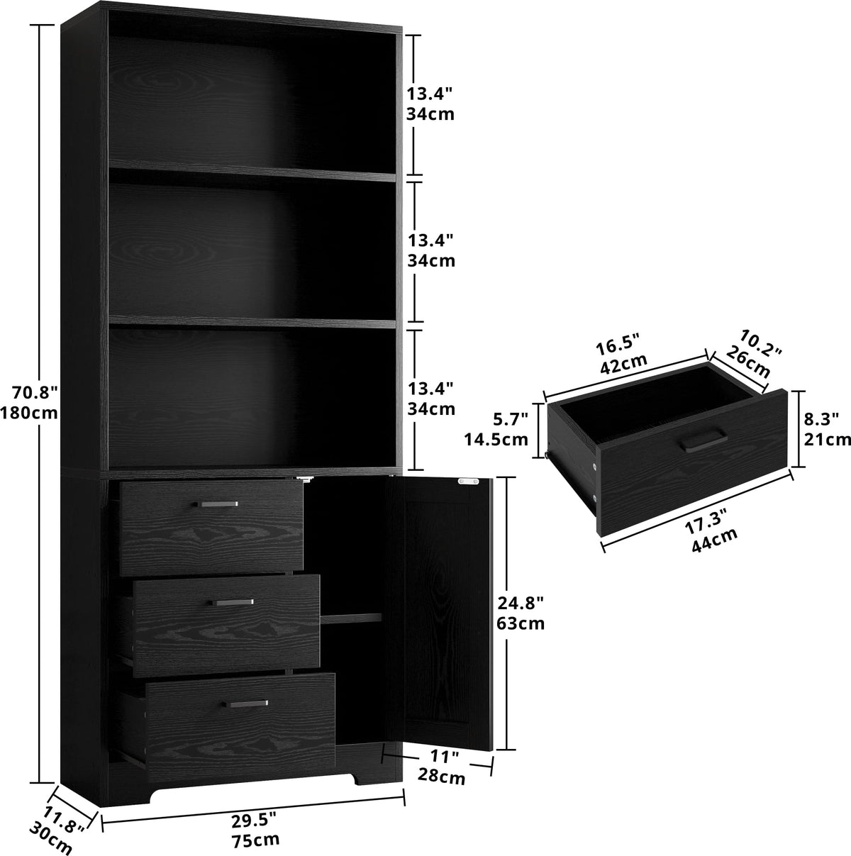 71 in Bookshelf with Doors and Drawers I1623