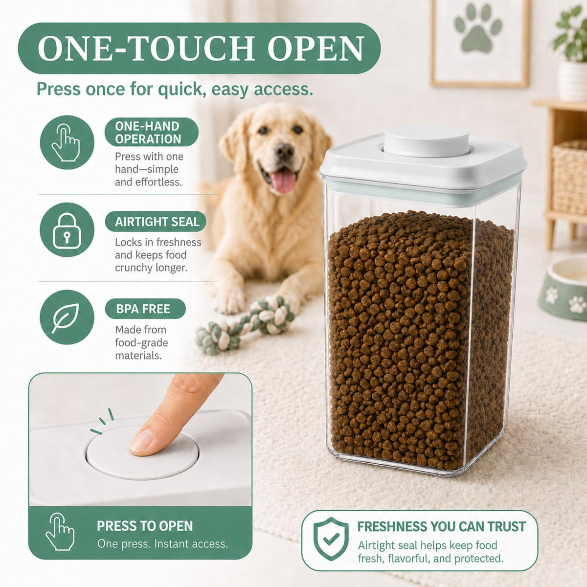 Airtight Pet Food Storage Container 4.2Qt with Lid and Scoop T211439