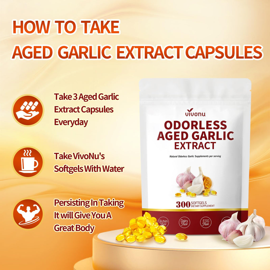 Aged Garlic Extract Capsules, 300 Softgels, Odorless, Gluten Free T745