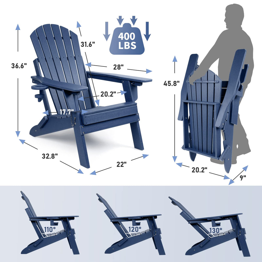Oversized Folding Adirondack Chair Set of 4 with Adjustable Backrest J131591