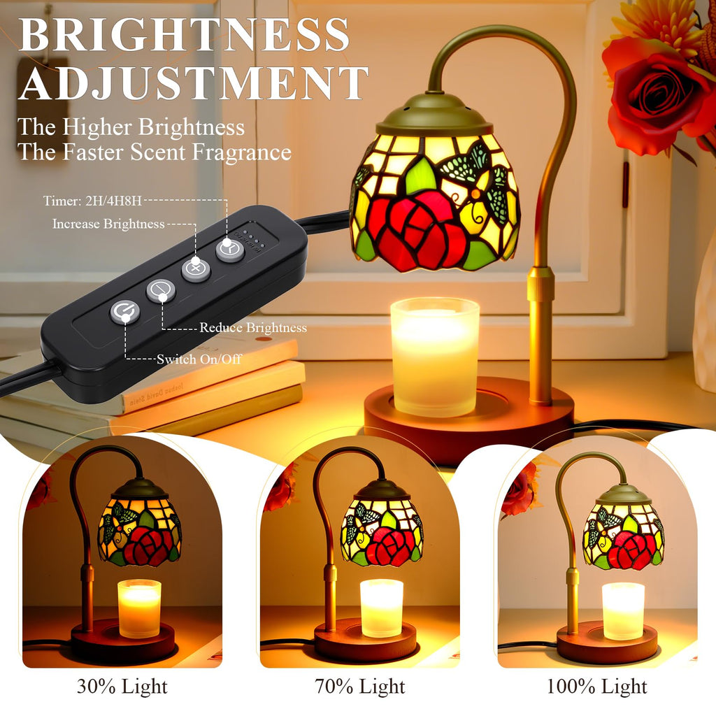 Candle Warmer Lamp with Timer Dimmer, Stained Glass, 2 Bulbs Y47350