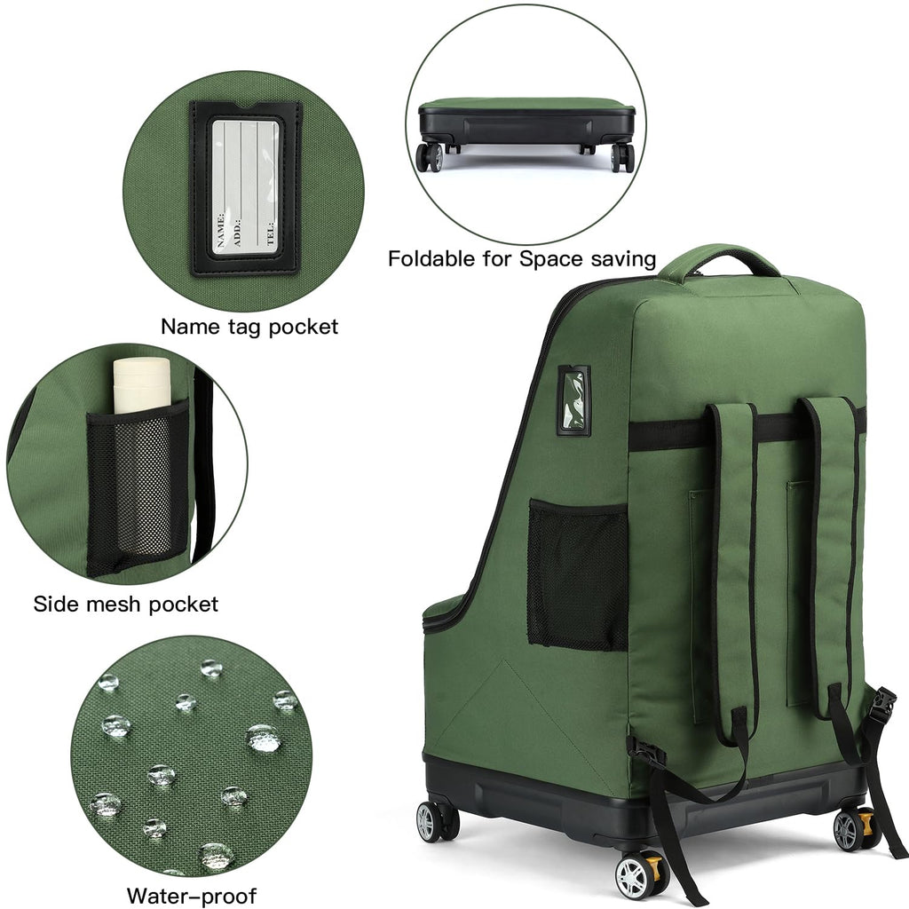 Green Car Seat Travel Bag with Spinner Wheels D6038