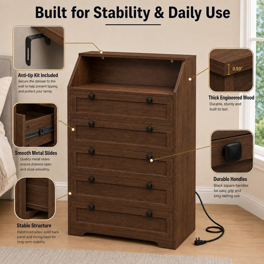 Walnut 5 Drawer Dresser K5597