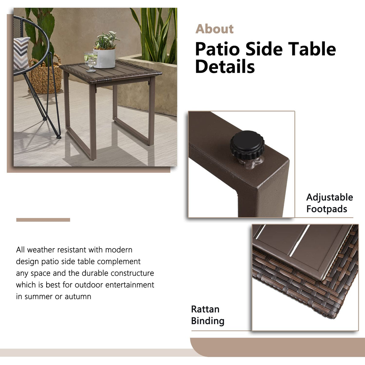 Brown Wicker Outdoor Side Table Set of 2 Z286