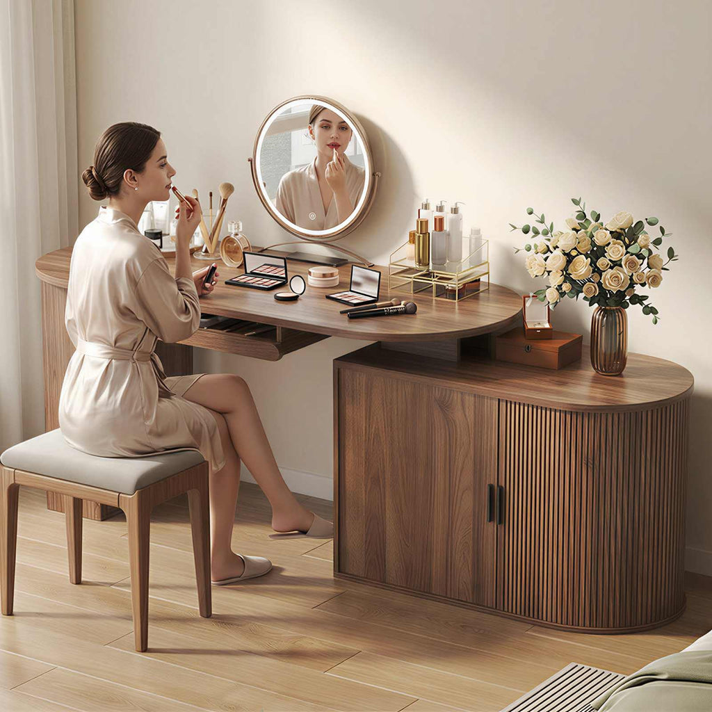 L Shaped Corner Desk with Storage Cabinet Walnut 60 Inch I5378