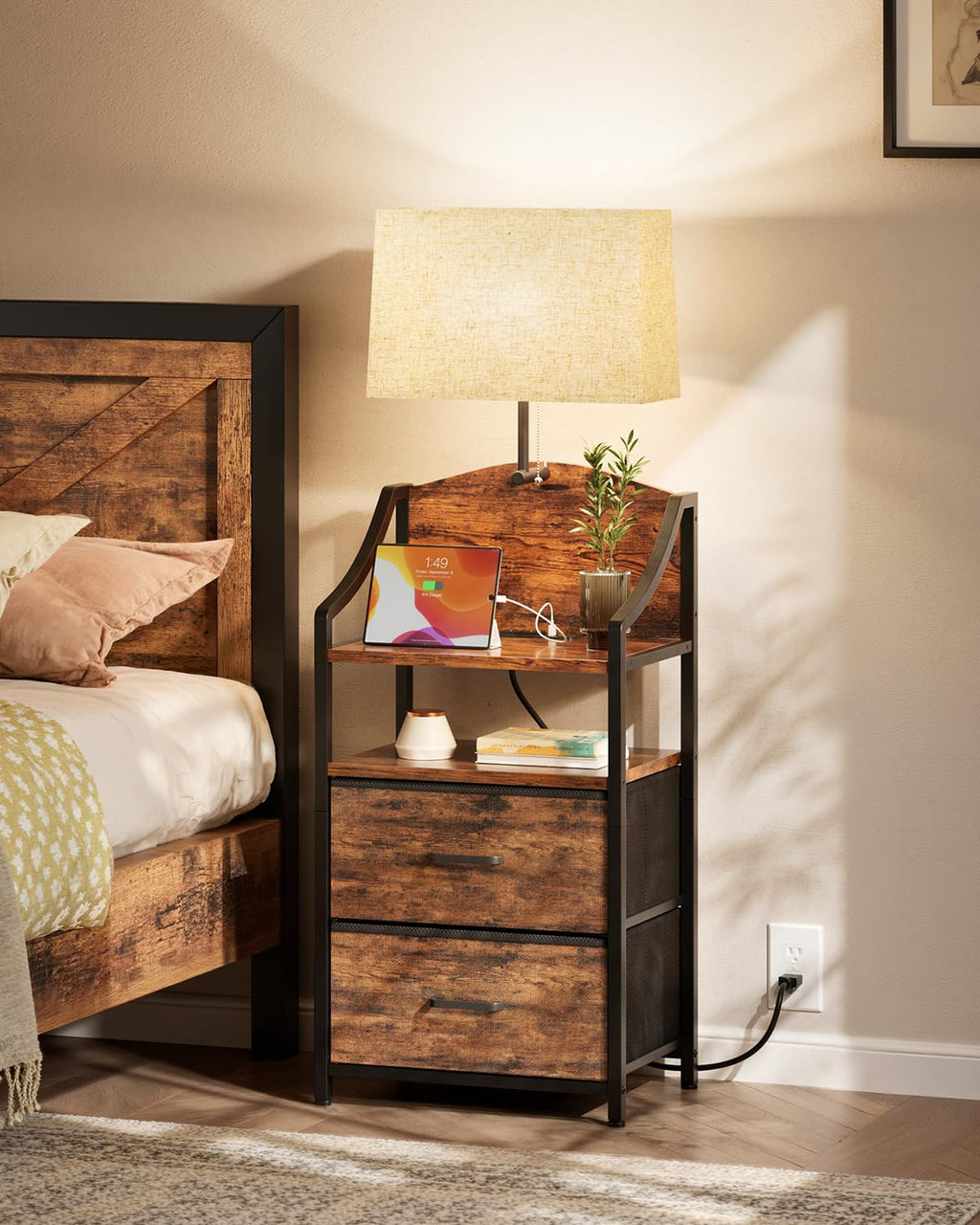 45" Tall Nightstand with Charging Station & Light M502