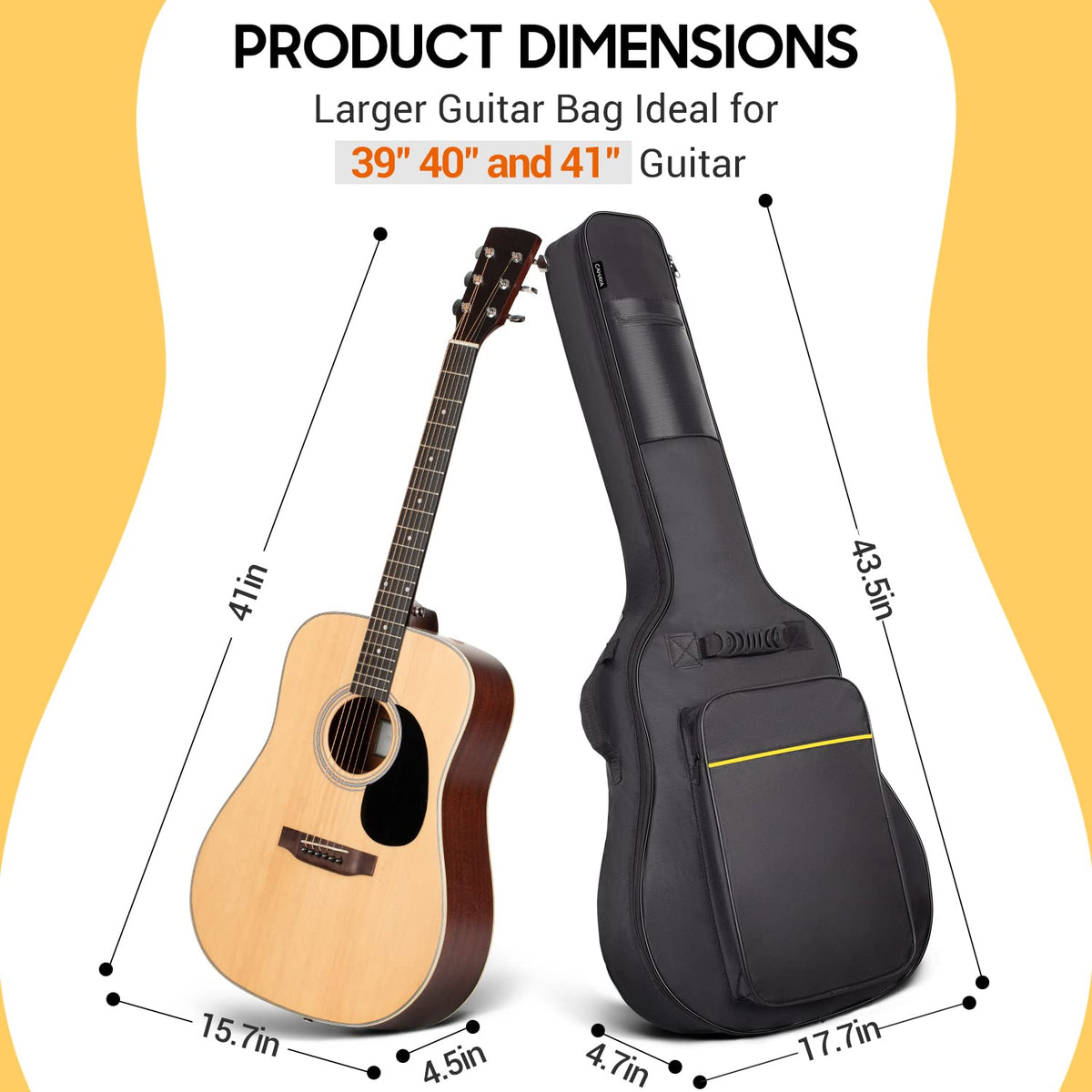 41 In 0.35 In Thick Padding Soft Guitar Bag Black G8413