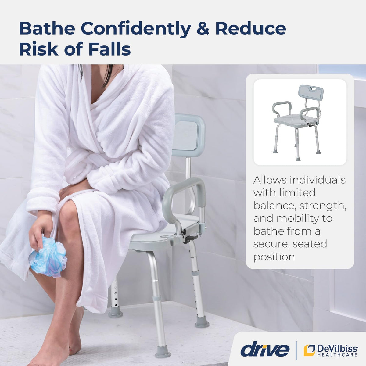 Gray Swivel Shower Chair with Arms and Back E487