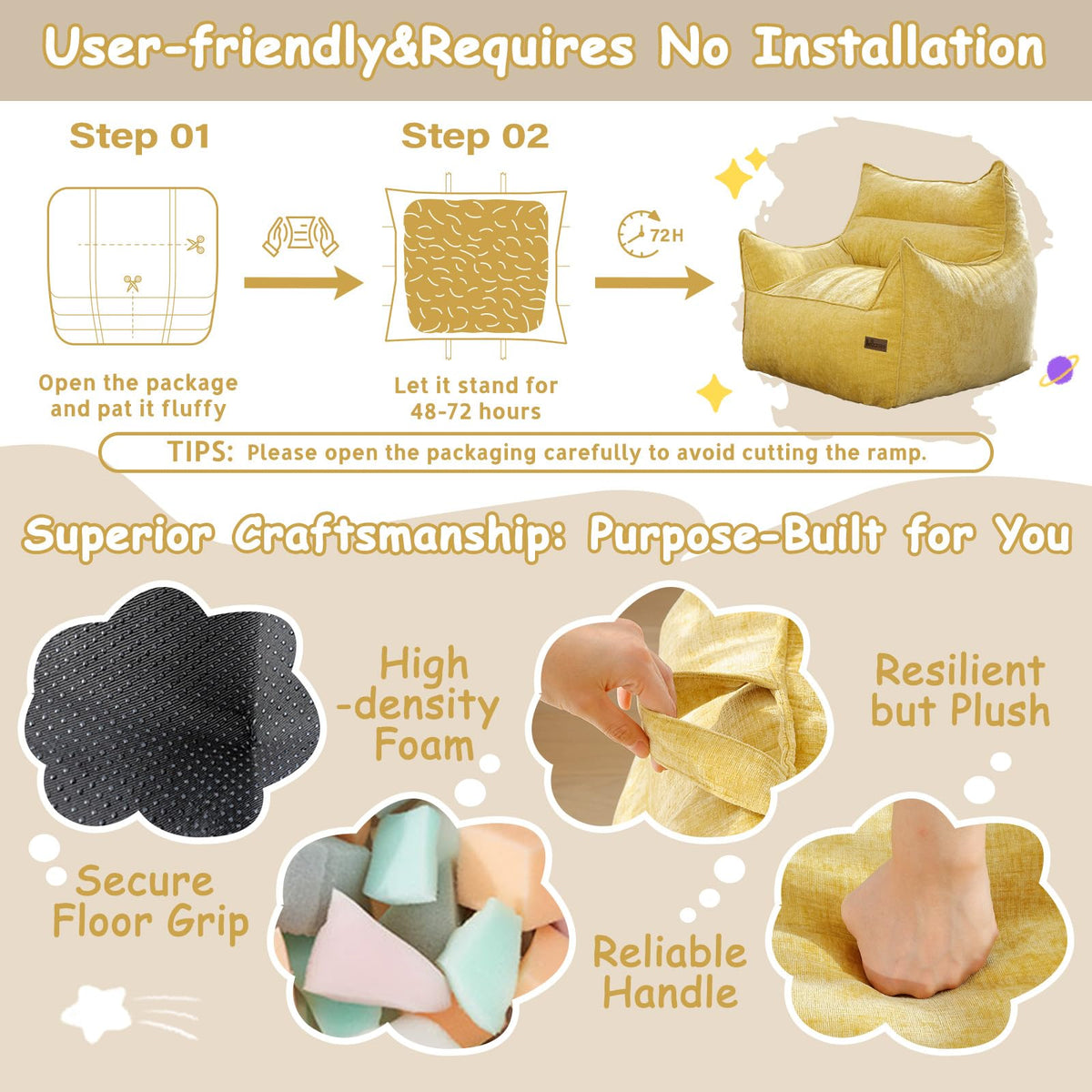 Fluffy Bean Bag Chair C8654