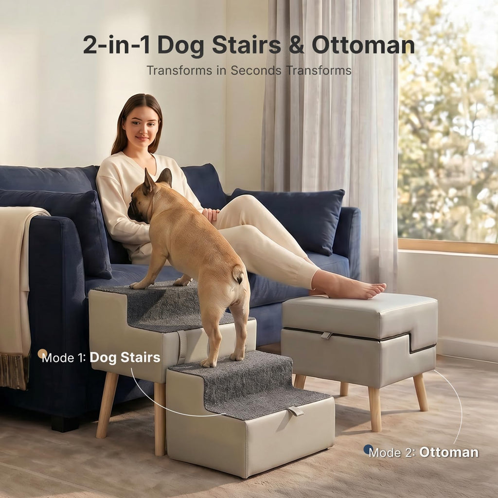 2-in-1 Foldable Dog Stairs & Ottoman K5494