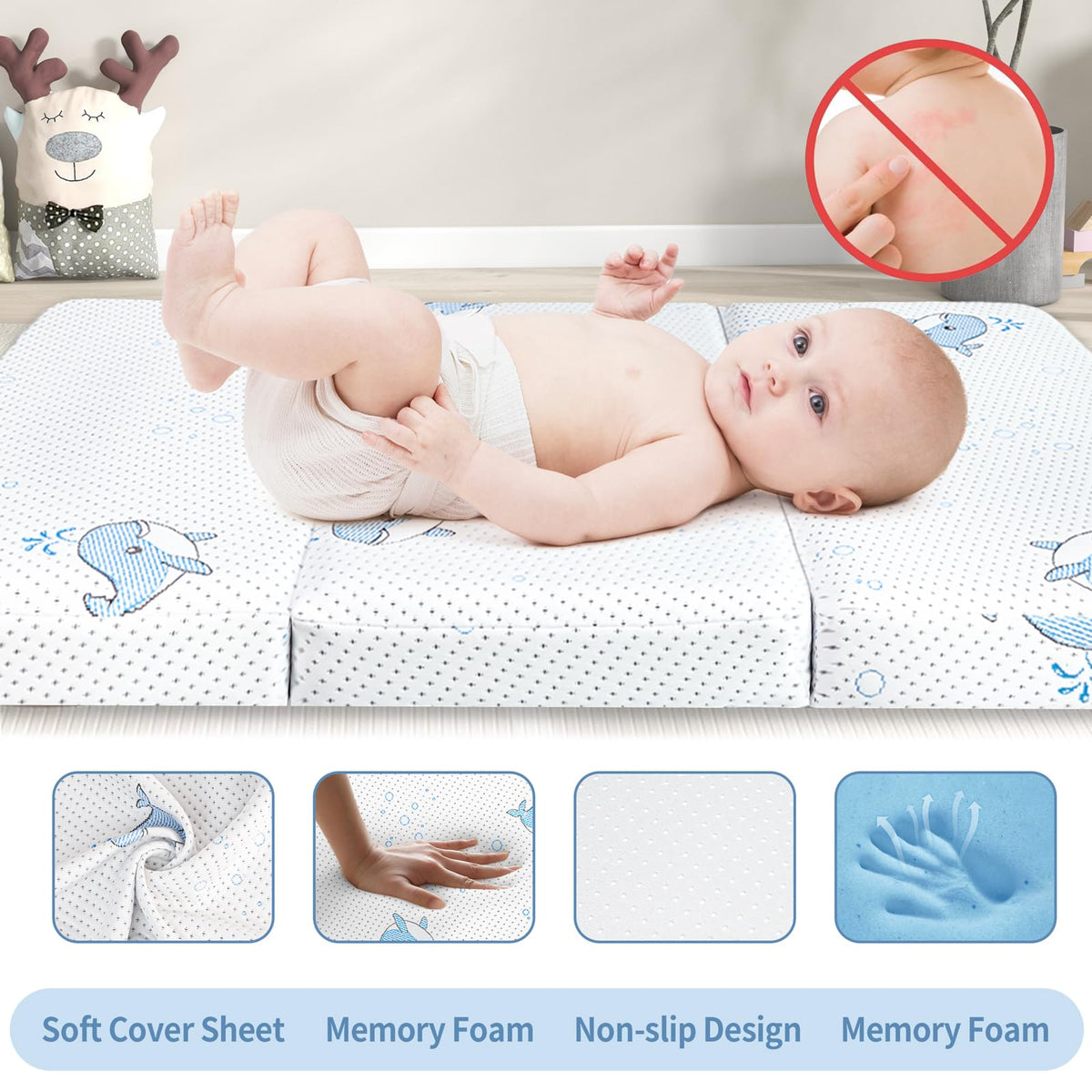 Pack and Play Mattress, 38"x26" Trifold Memory Foam R2207