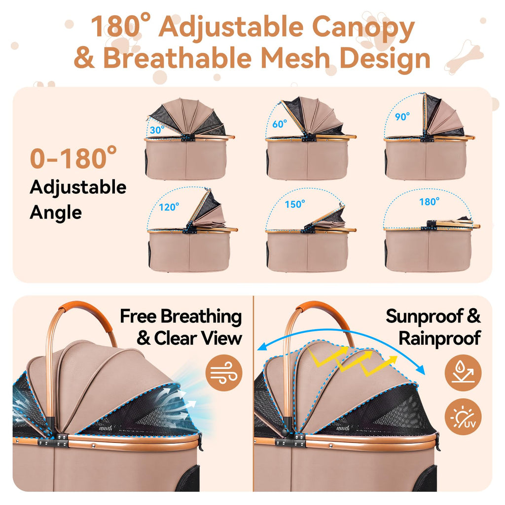 Khaki 3-in-1 Pet Stroller with Detachable Carrier S313483