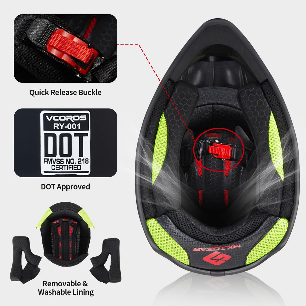 Kids Dirt Bike Helmet Set with Goggles Gloves Q1143
