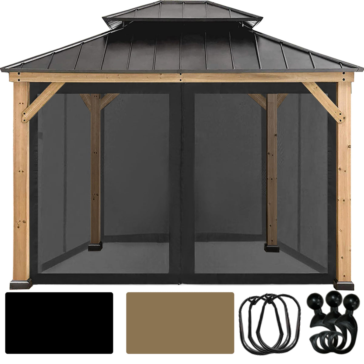 10' x 10' Gazebo Canopy Mosquito Netting Sidewalls D9707