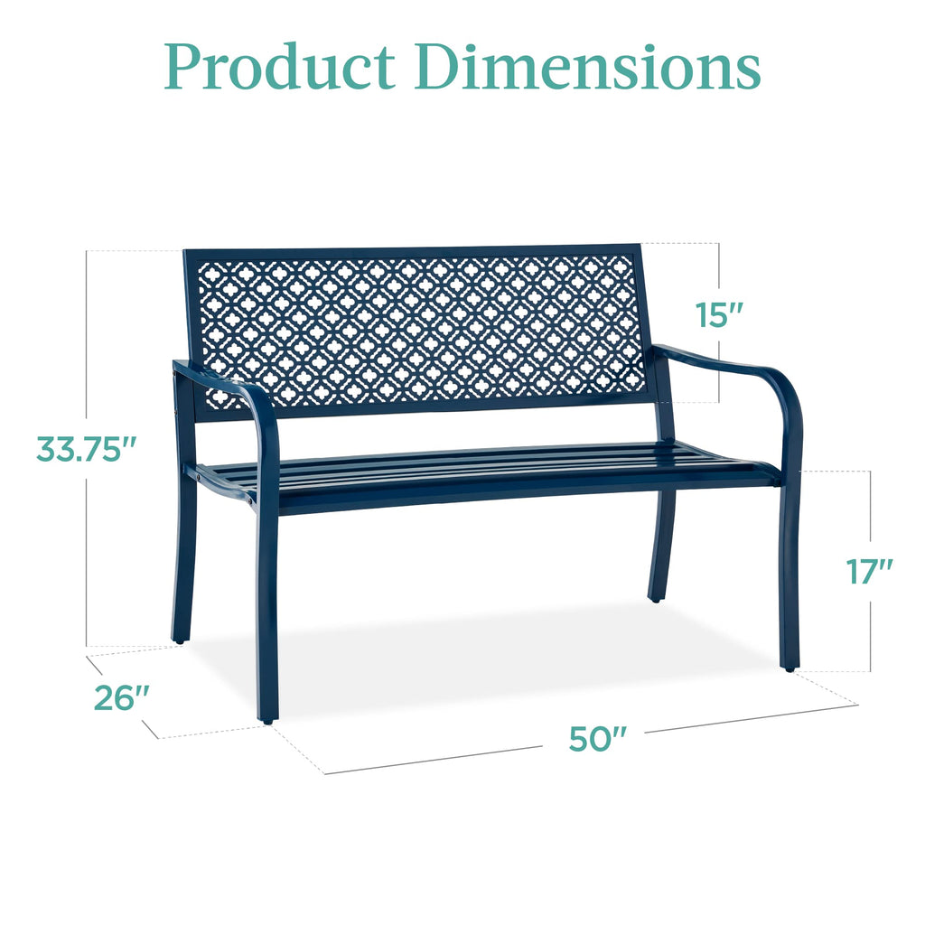 Peacock Blue 2-Person Metal Steel Outdoor Bench R333