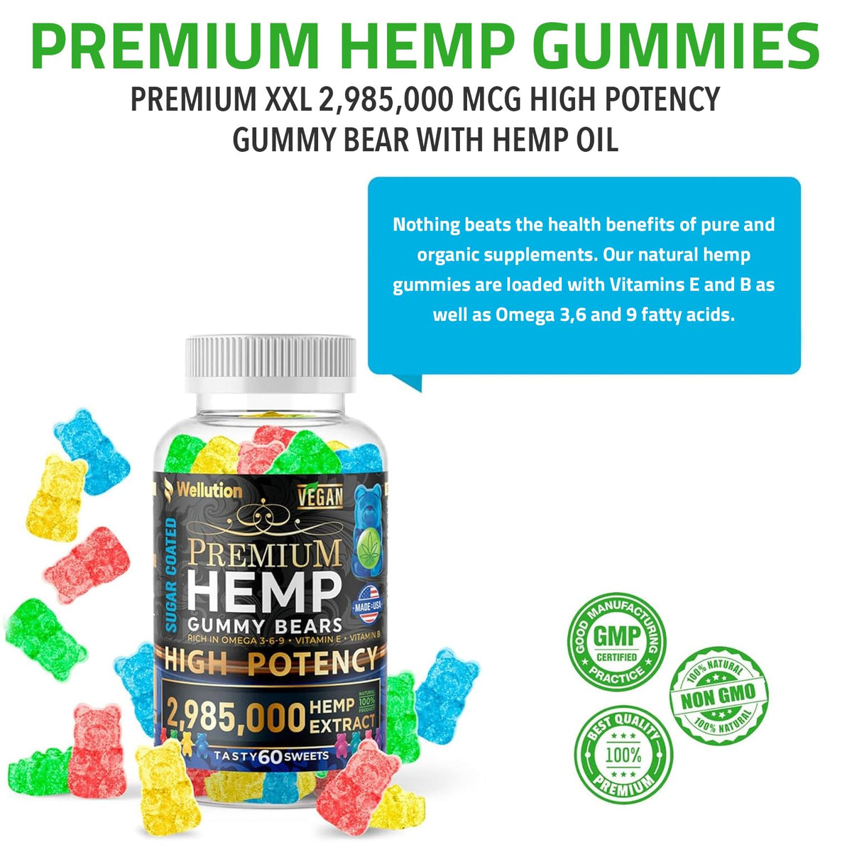 Sugar-Coated Hemp Gummies 2,985,000 MCG 60ct W42867
