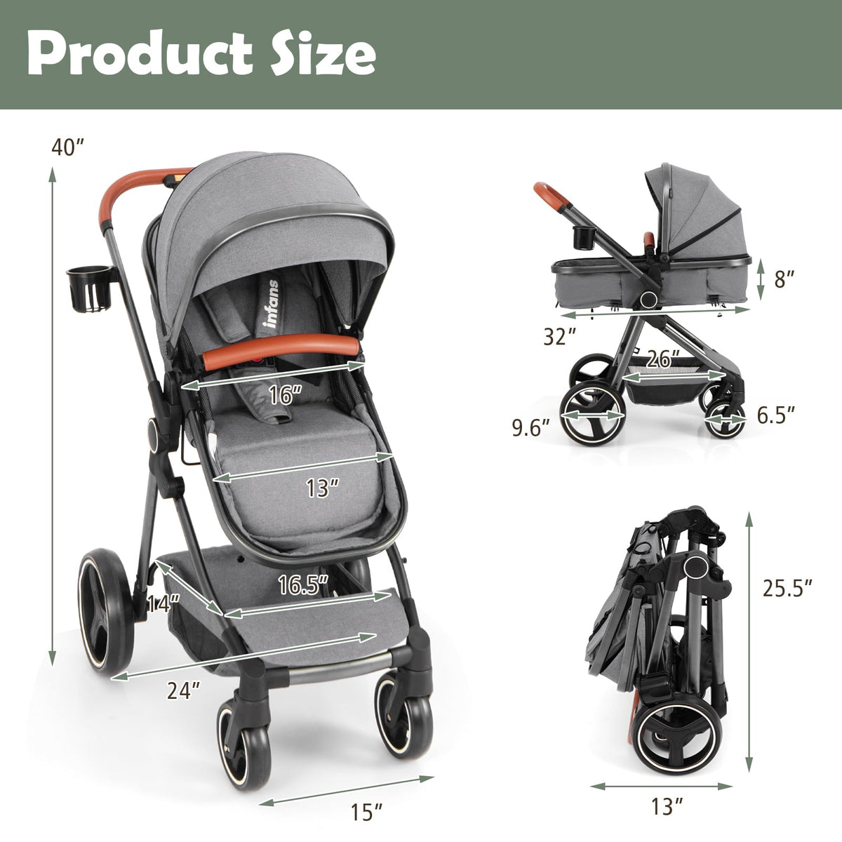 2 in 1 Convertible Baby Stroller with Reversible Seat Z564