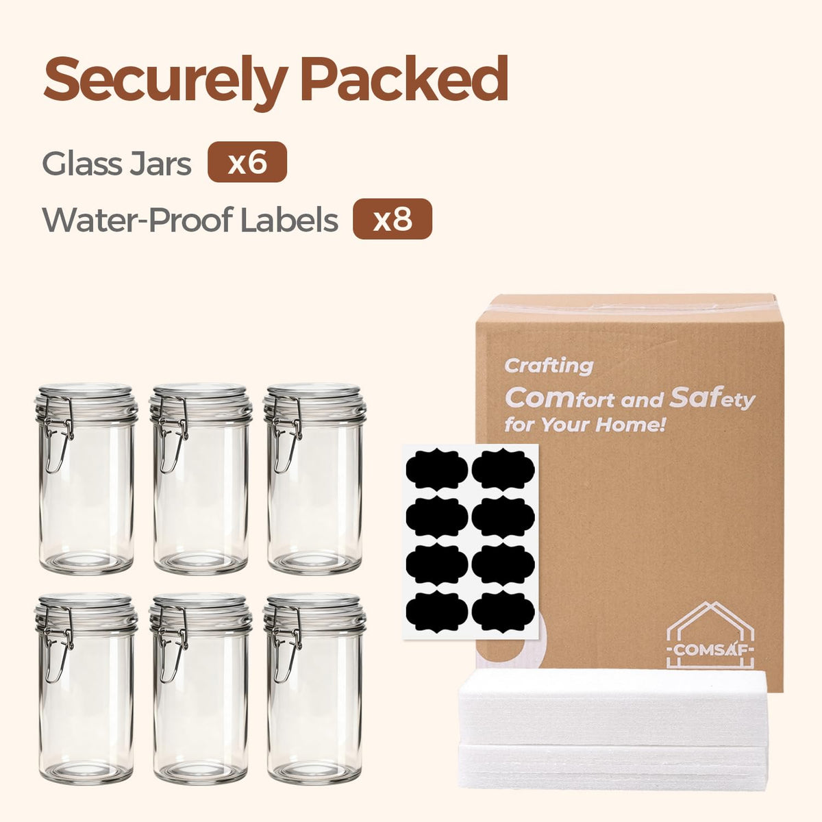 16 oz Glass Jars with Airtight Lids 6 Pack B90629
