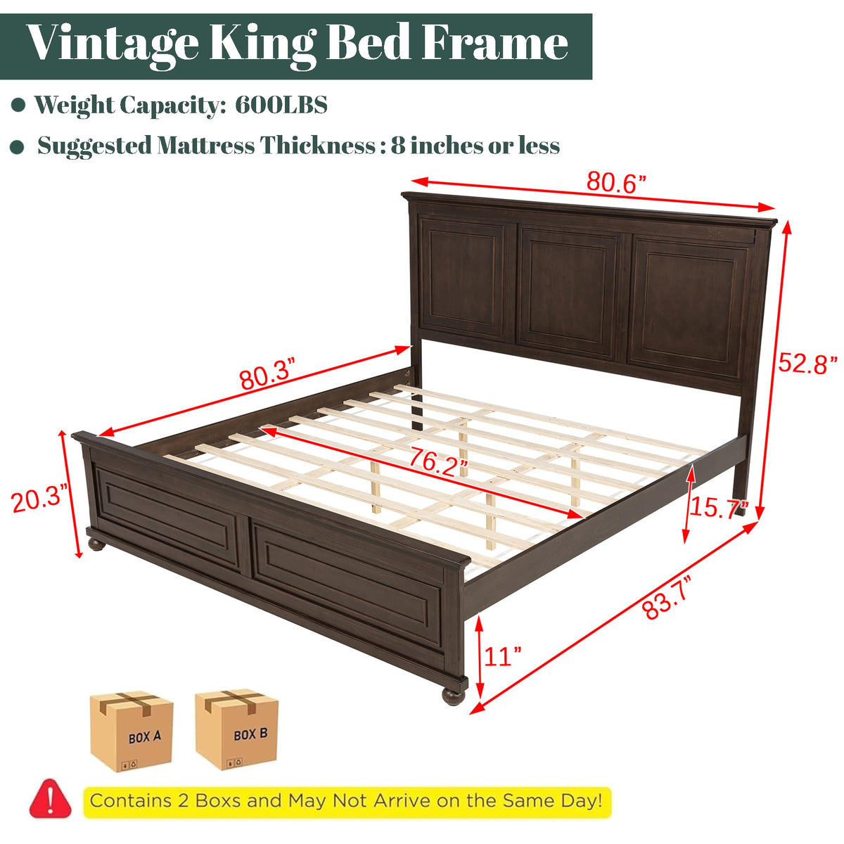 King Size Pinewood Platform Bed with Headboard and Footboard R737