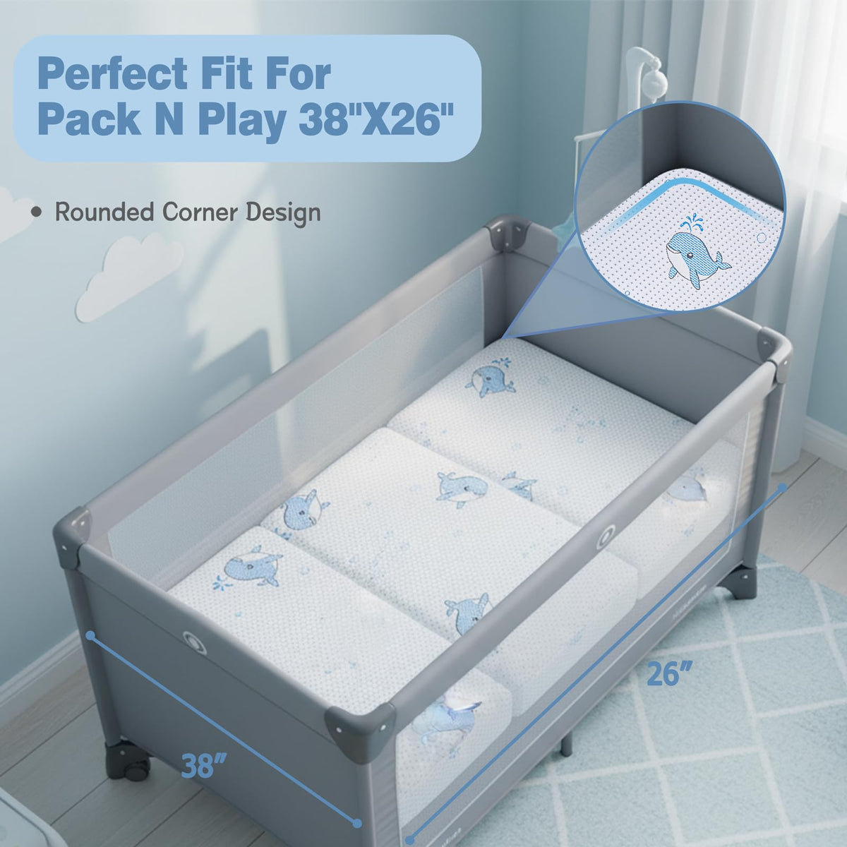 Pack and Play Mattress, 38"x26" Trifold Memory Foam R2207