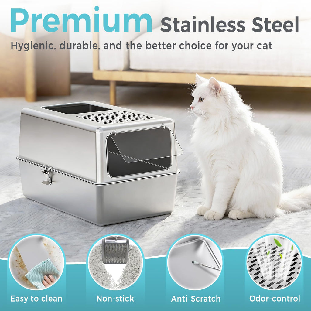 Enclosed Stainless Steel Cat Litter Box with Lid C38416