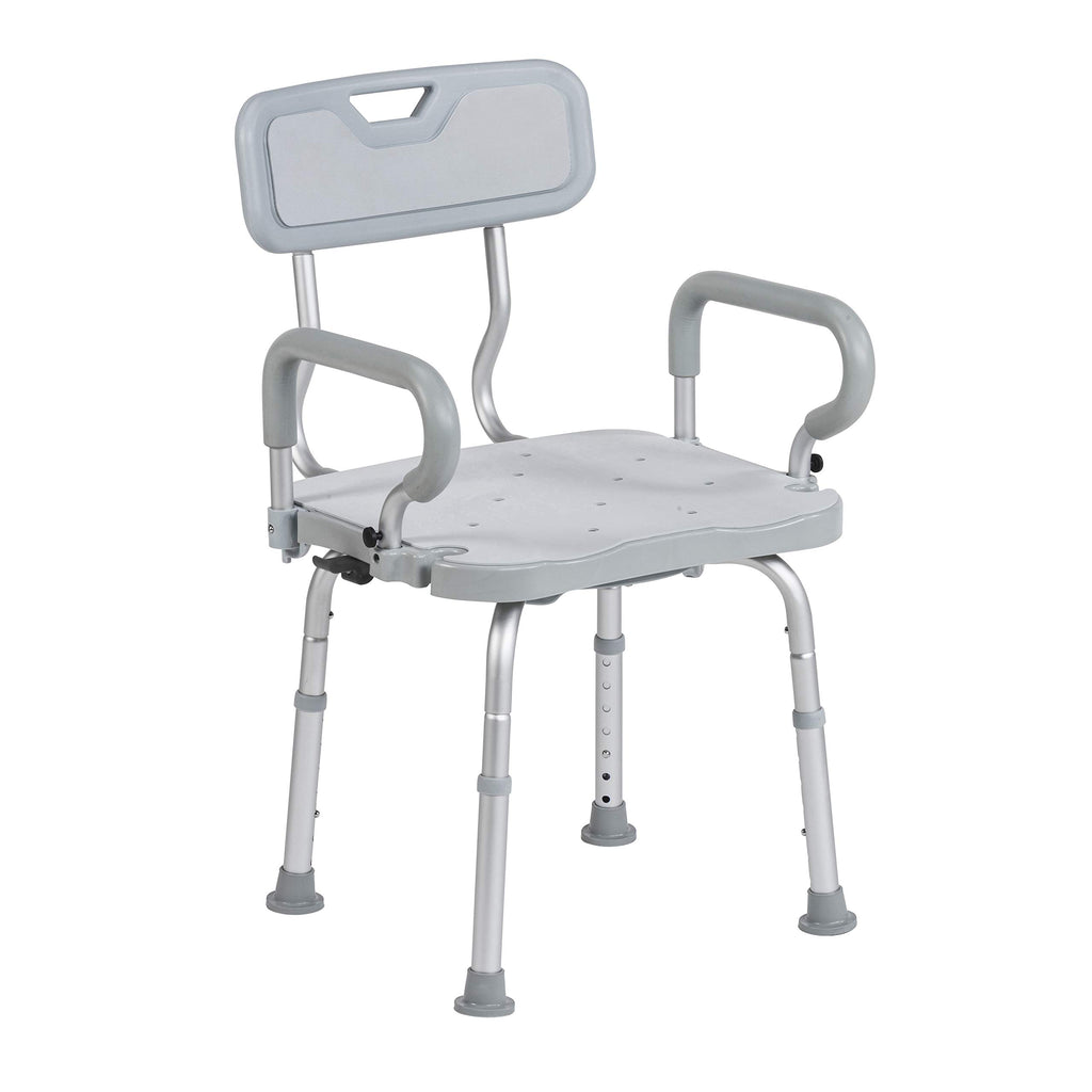 Gray Swivel Shower Chair with Arms and Back E487