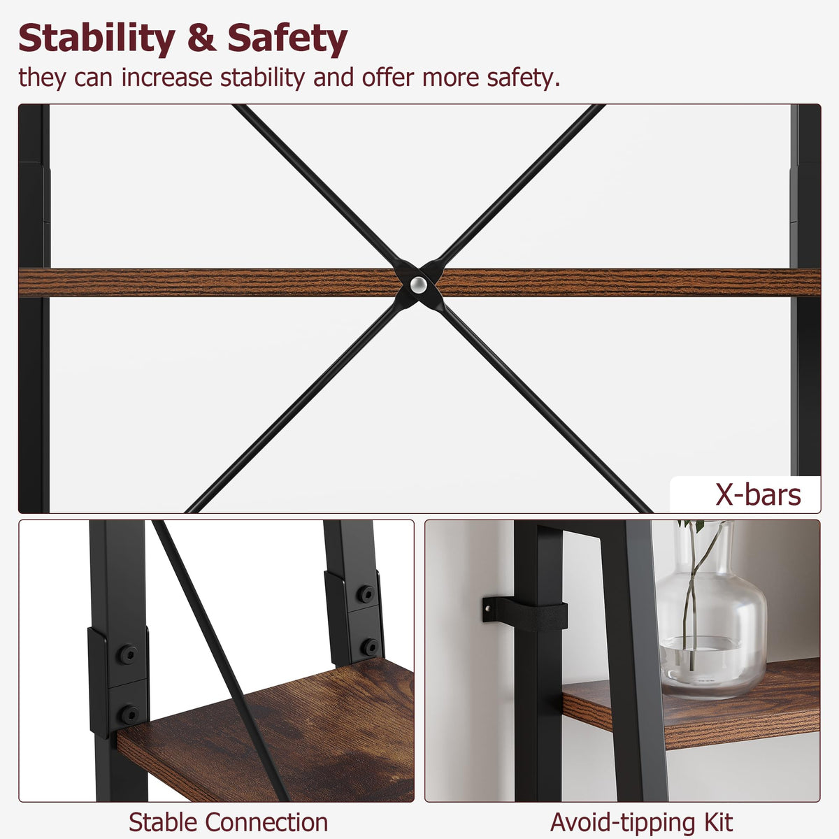 5-Tier Ladder Bookshelf with Metal Frame B97632