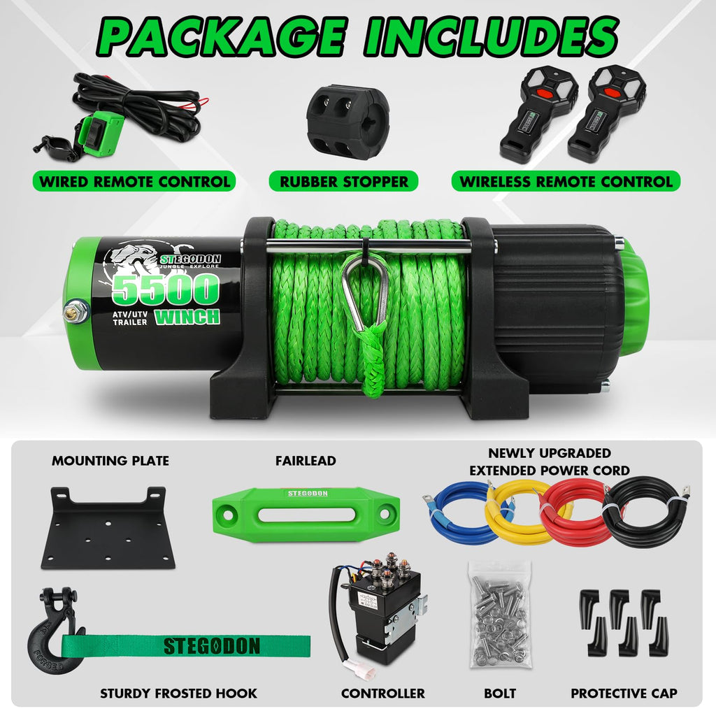 12V Electric Winch with Synthetic Rope and Wireless Remote T41504