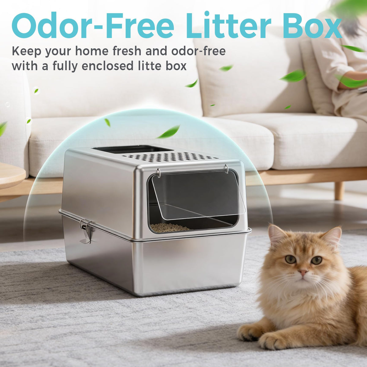 Enclosed Stainless Steel Cat Litter Box with Lid C38416