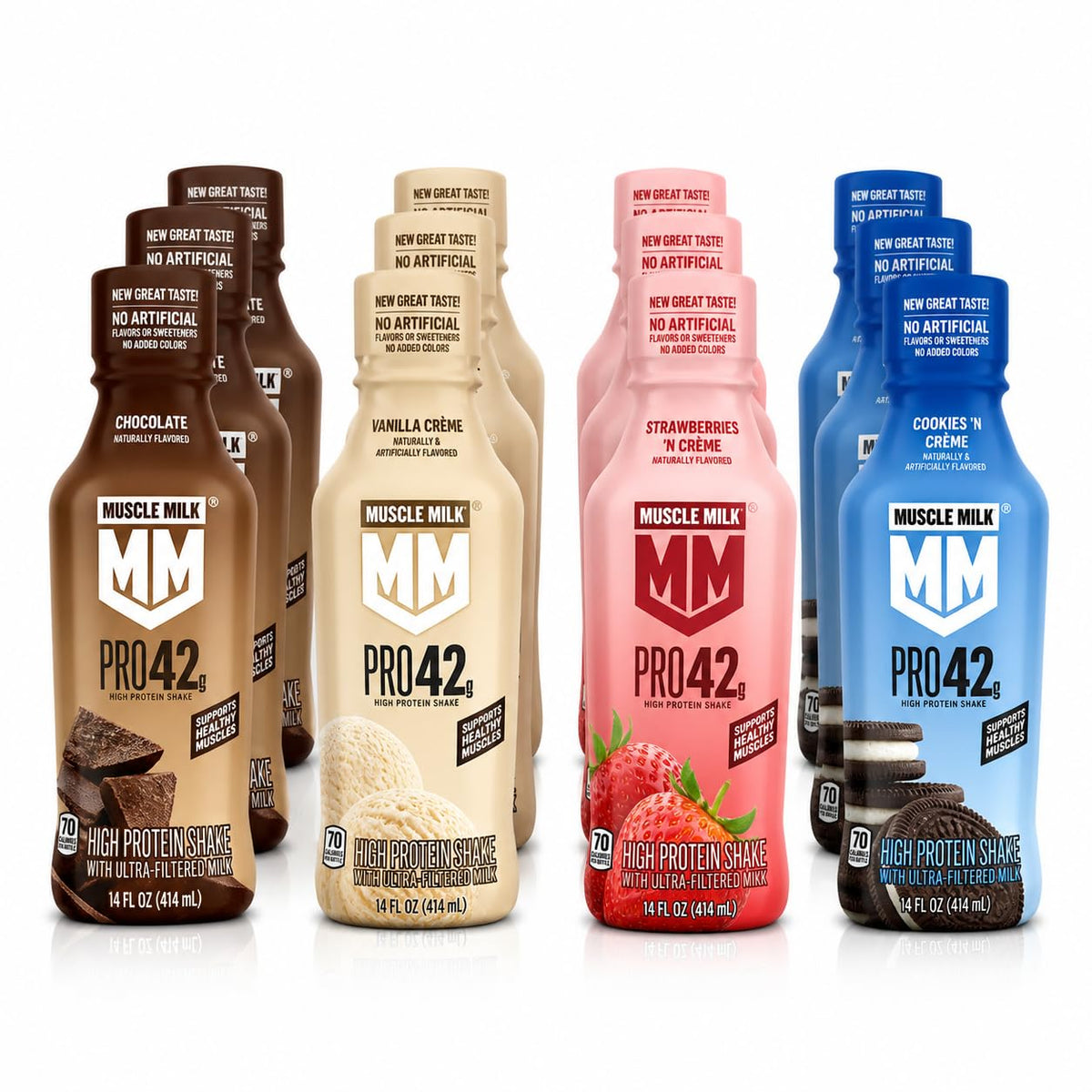 42g Protein Shake 4 Flavor Variety 14 fl oz Bottles Pack of 12 C7148