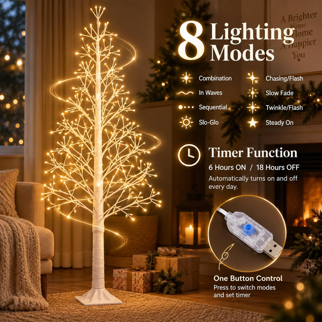 6FT Lighted Birch Tree, 312 LEDs, Warm White Z57289